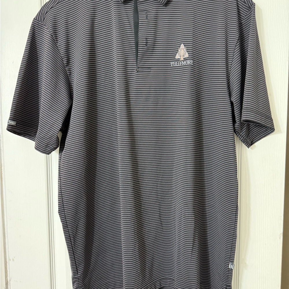 Straight Down Performance Golf Shirt with Subtle Black/Gray Stripes